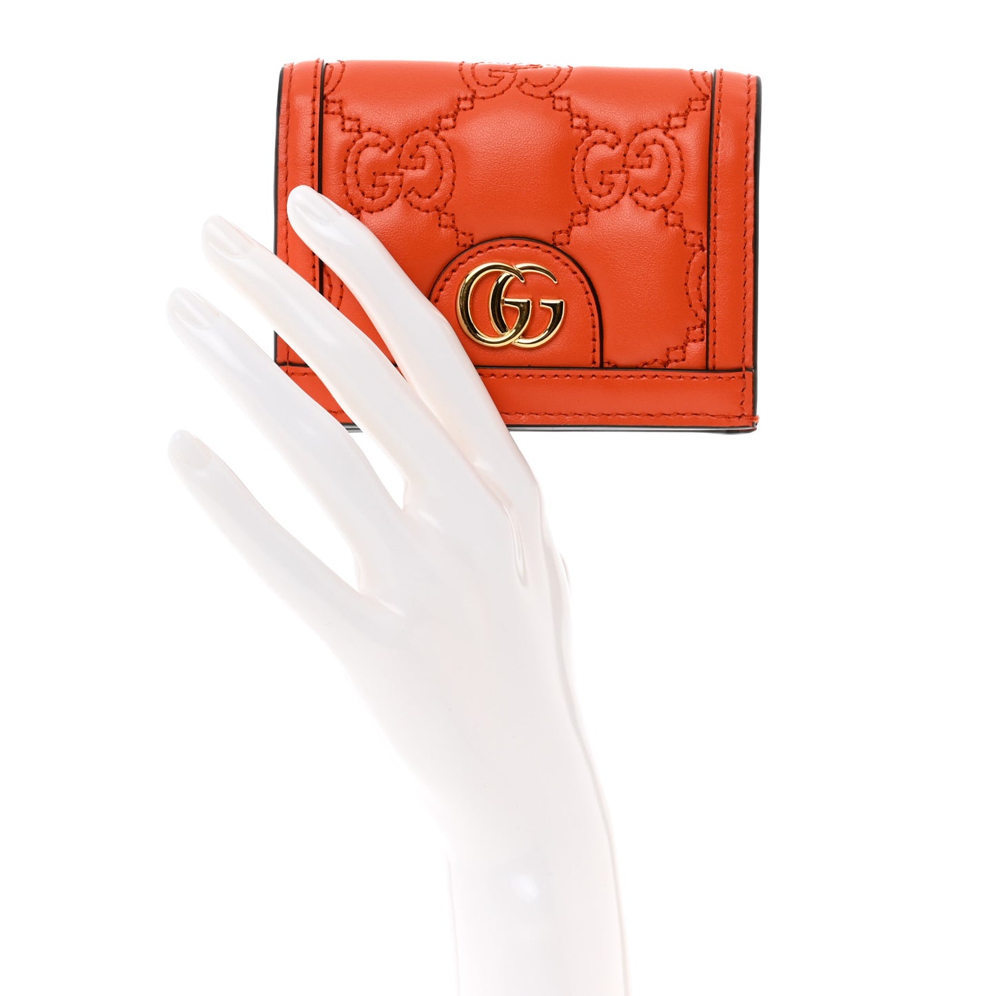 Calfskin GG Matelasse Card Case Wallet Deep Orange