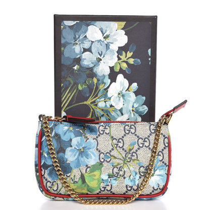 Gucci GG Supreme Monogram Blooms Mini Chain Bag Beige Blue Navy Hibiscus Red 8 of 8