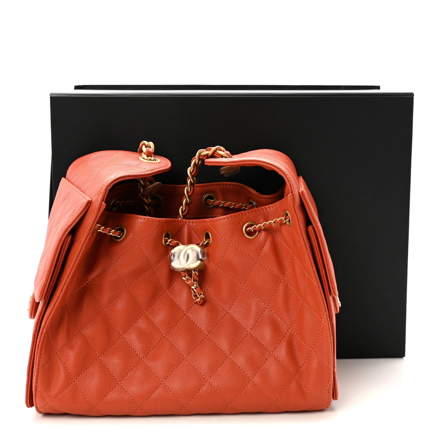 Caviar Quilted Small Chanel 25 Handbag Dark Orange