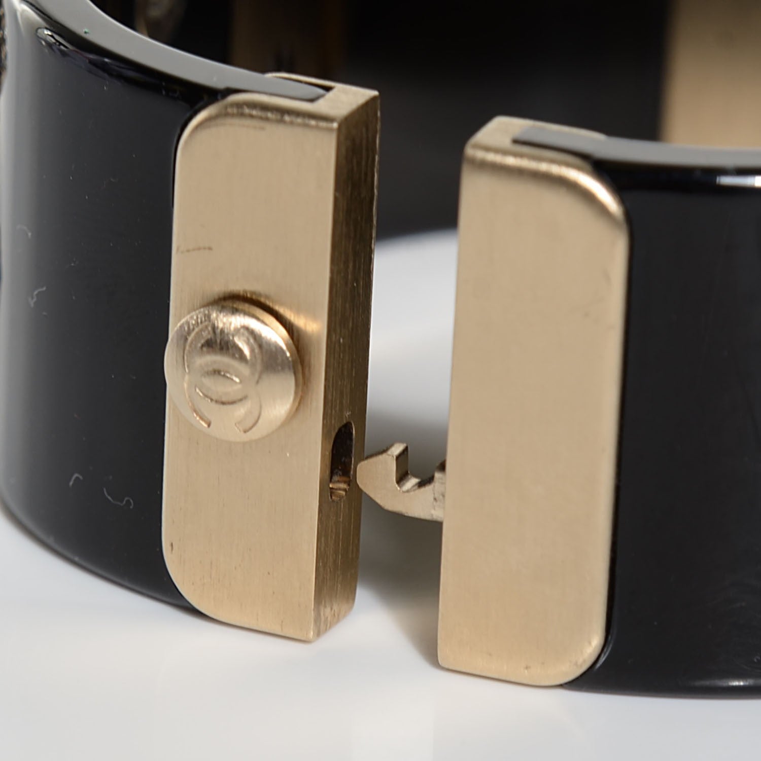 Chanel Resin Baguette Crystal CC Cuff Black 5 of 7