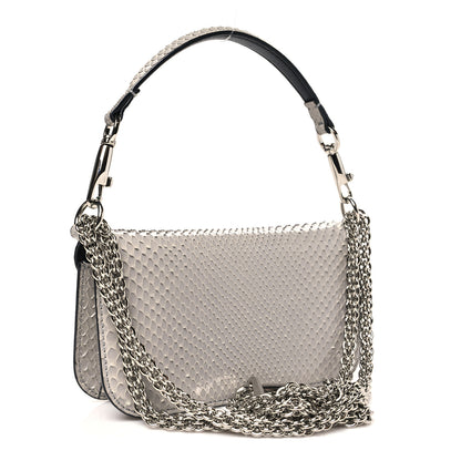 Valentino Garavani Snakeskin Crystal Vlogo Small Loco Shoulder Bag Grey 3 of 9