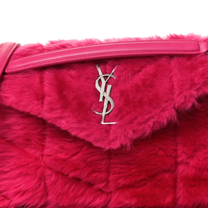 Saint Laurent Merino Shearling Lambskin Quilted Small Loulou Puffer Monogram Chain Satchel Fuchsia 11 of 15