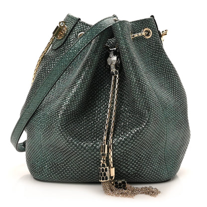 Bulgari Metallic Karung Serpenti Forever Bucket Bag Emerald Green 2 of 17