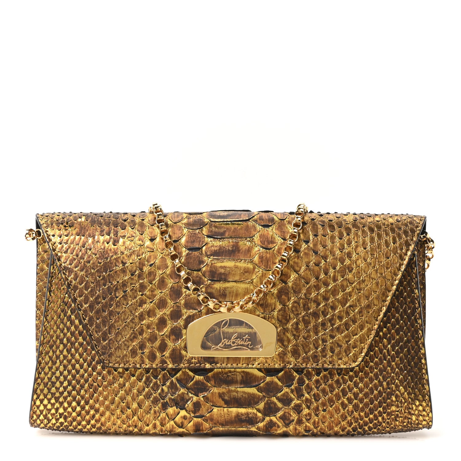 Christian Louboutin Snakeskin Riviera Clutch Gold 1 of 9