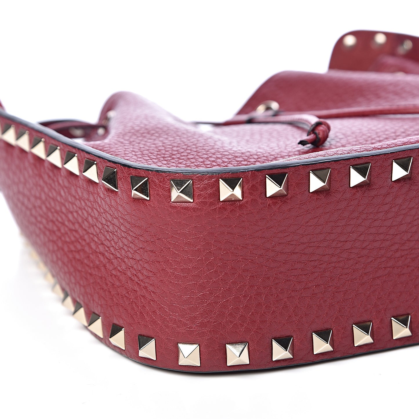 Grained Calfskin Rockstud Bucket Bag Rubino