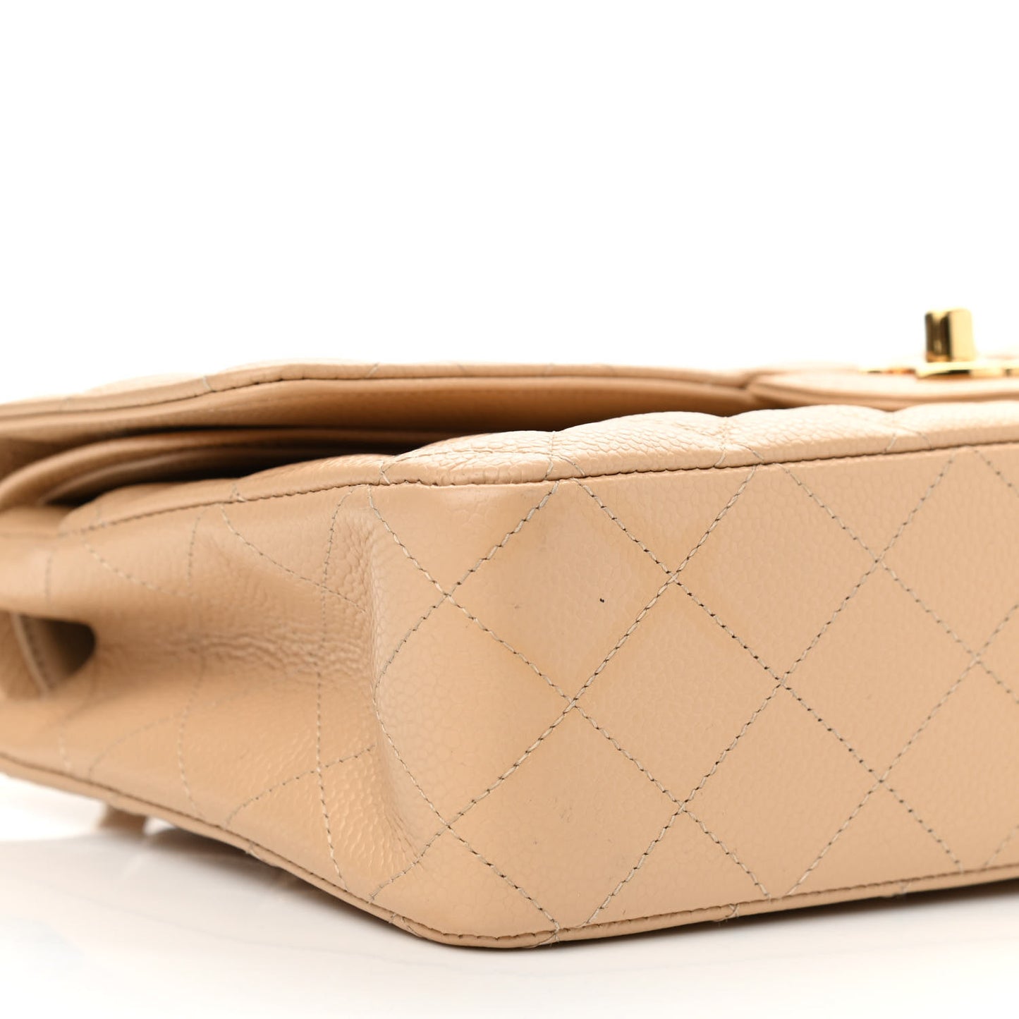 Caviar Quilted Medium Double Flap Beige