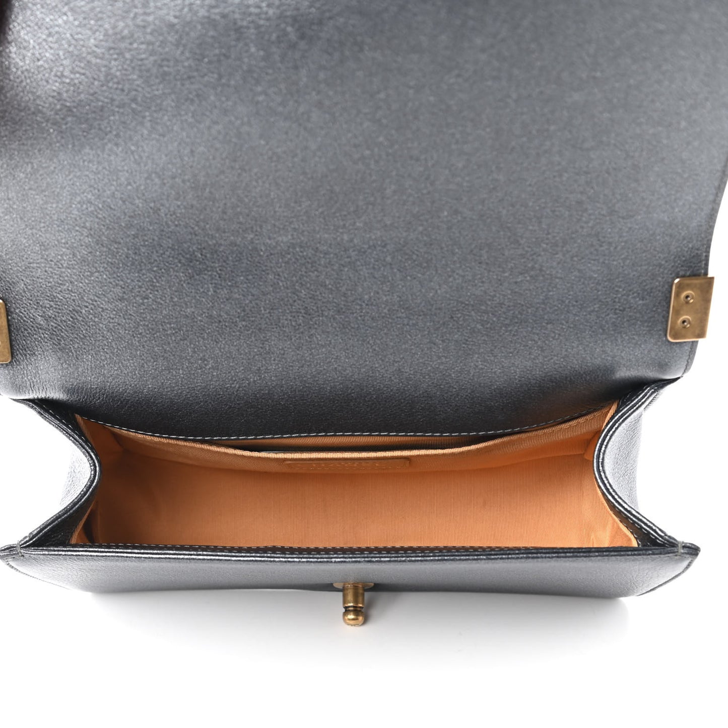 Metallic Calfskin Quilted Medium Boy Flap Grey