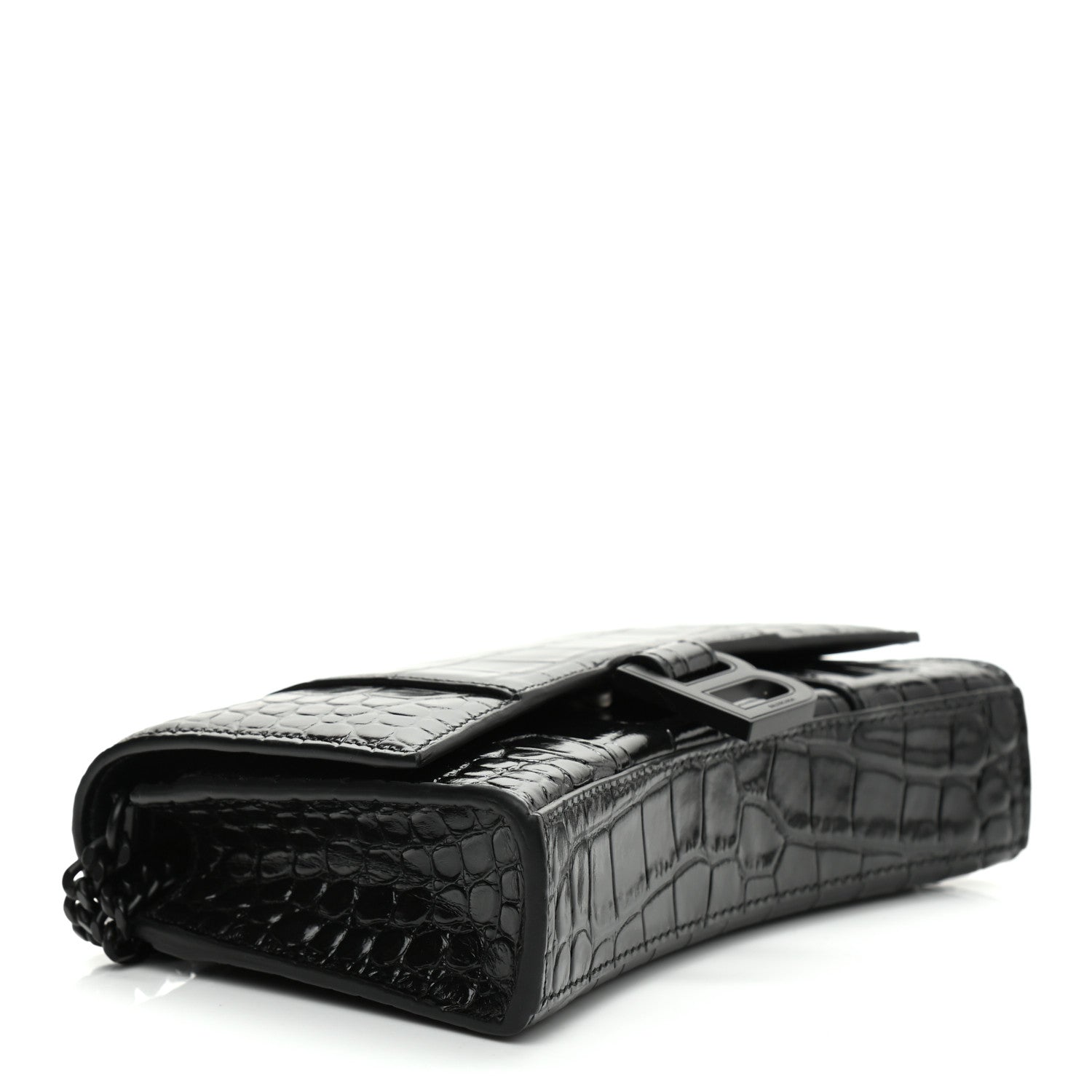 Balenciaga Shiny Calfskin Monochrome Crocodile Embossed Hourglass Chain Bag Black 4 of 9