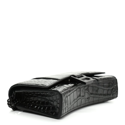 Balenciaga Shiny Calfskin Monochrome Crocodile Embossed Hourglass Chain Bag Black 4 of 9