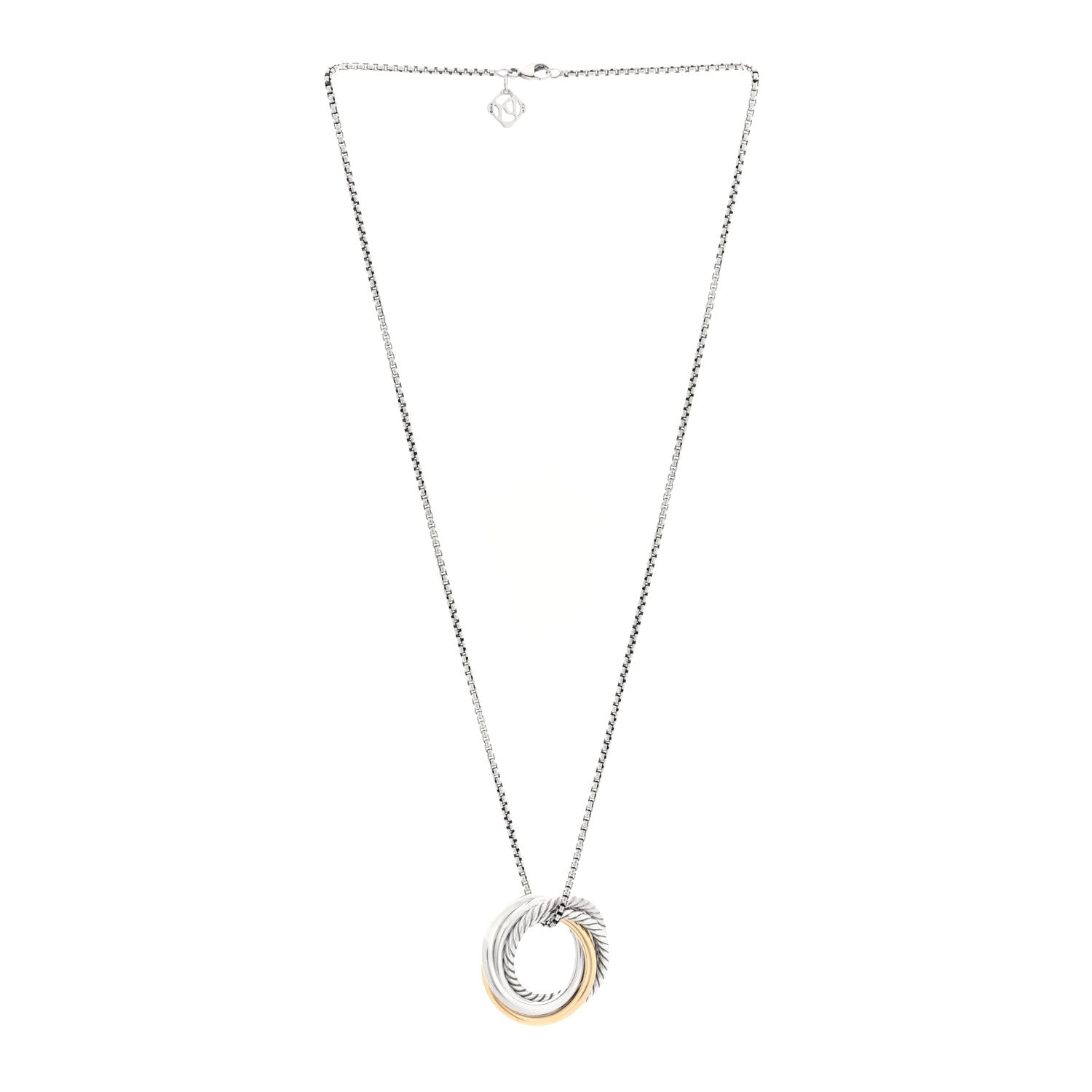 David Yurman Sterling Silver 14K Yellow Gold 28mm Crossover Pendant Necklace 3 of 4