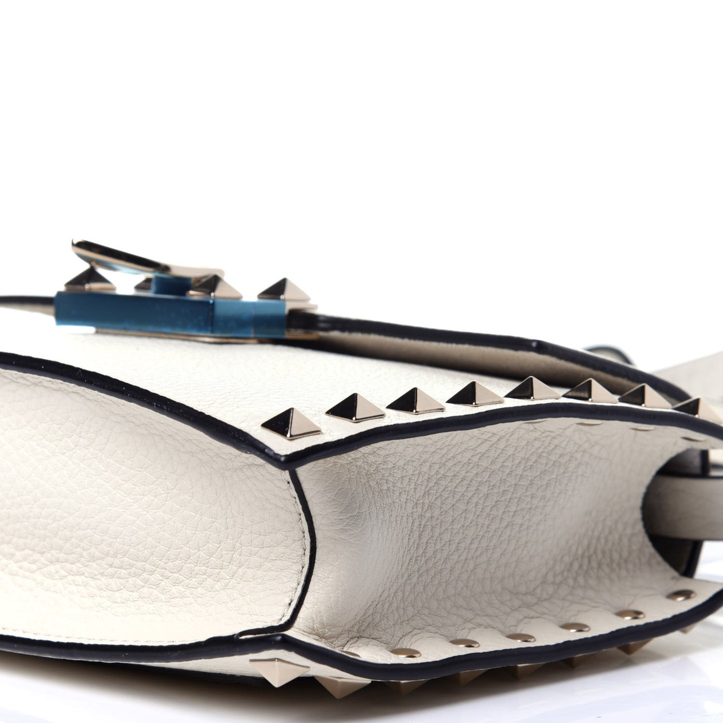 Pebbled Calfskin Small Rockstud Overlay Flap Shoulder Bag Light Ivory