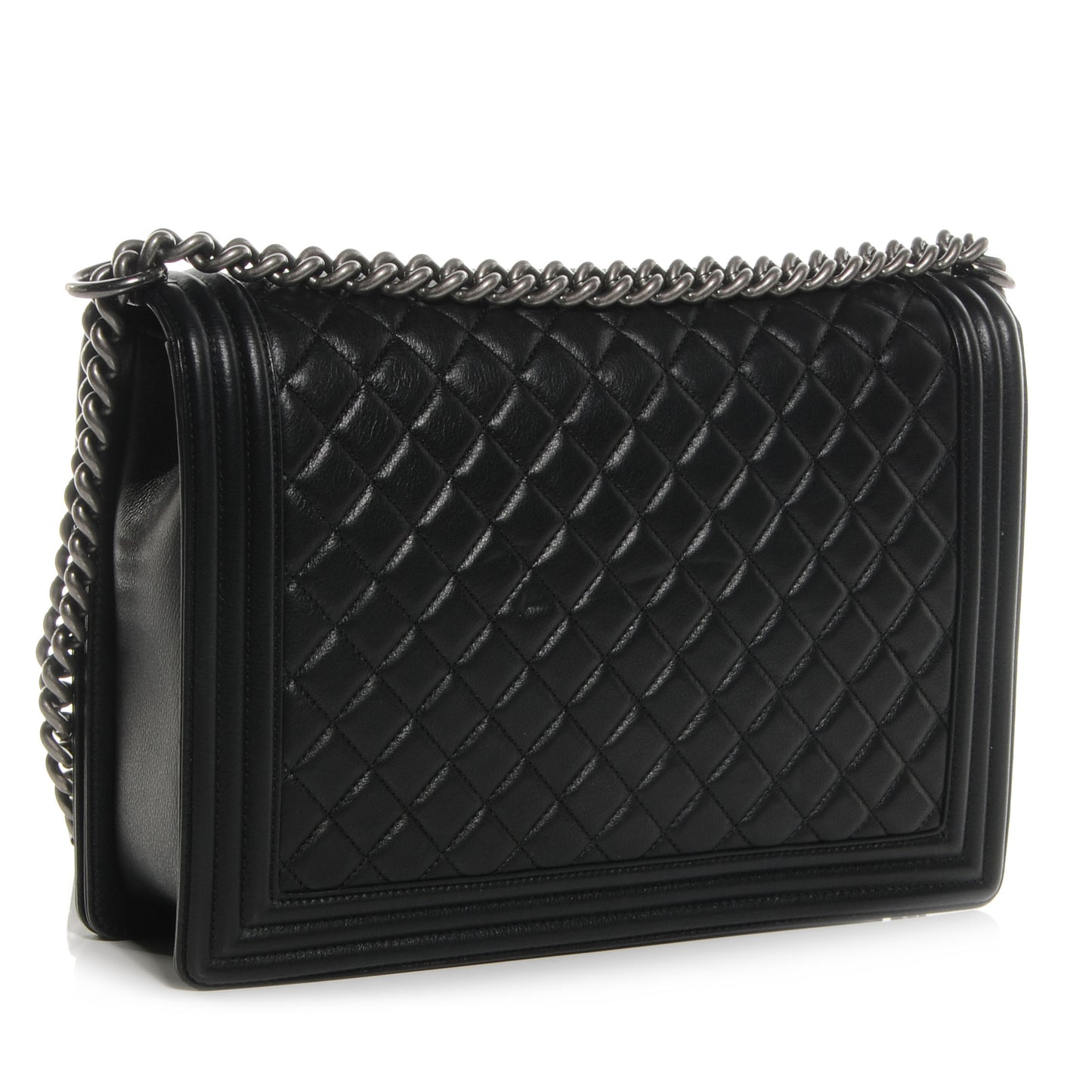Lambskin Quilted Large Boy Flap Black