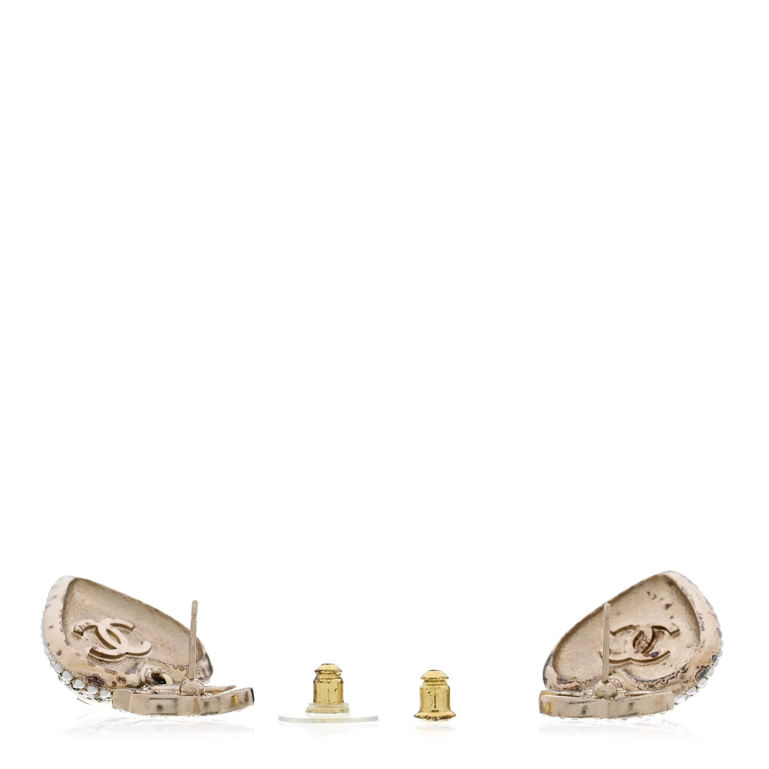Chanel Pearl Crystal CC Heart Drop Earrings Gold White 3 of 5