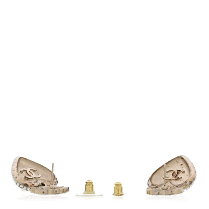 Chanel Pearl Crystal CC Heart Drop Earrings Gold White 3 of 5