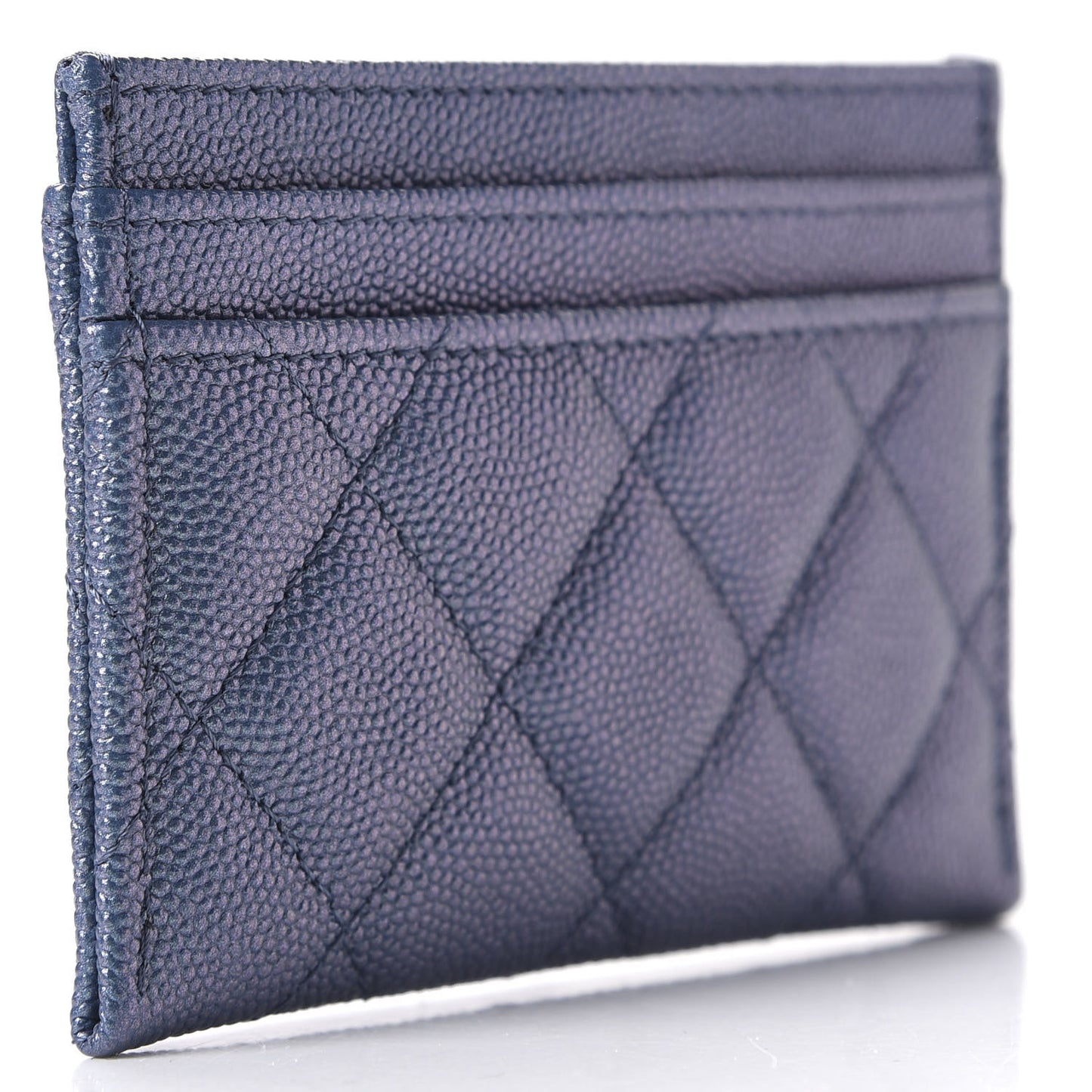 Iridescent Caviar Quilted Card Holder Dark Blue