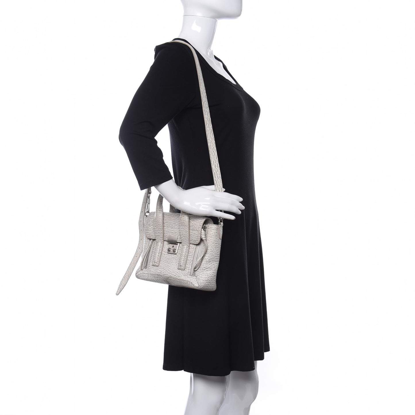 Shark Embossed Textured Calfskin Mini Pashli Satchel Ivory Dove