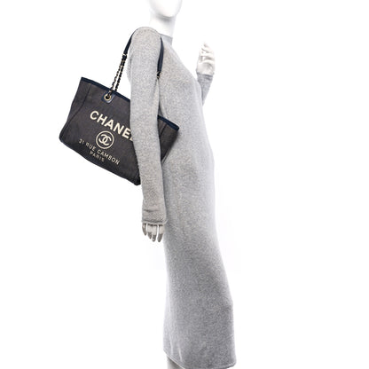 Chanel Lurex Canvas Small Deauville Tote Navy Blue Gold 2 of 11