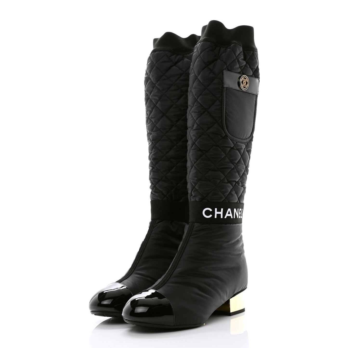 Mixed Fibers Lambskin Patent Calfskin High Boots 36 Black
