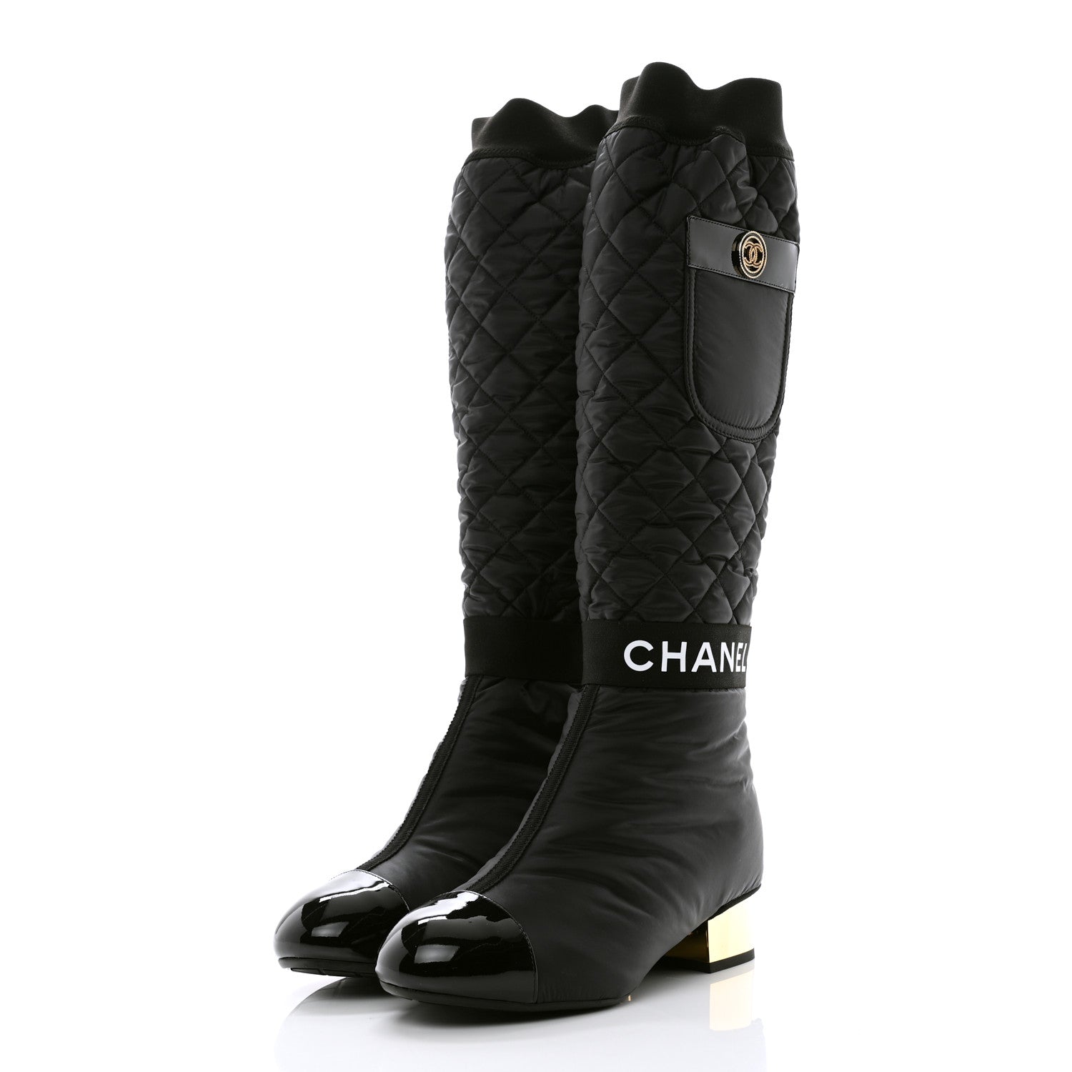 Chanel Mixed Fibers Lambskin Patent Calfskin High Boots 36 Black 3 of 10