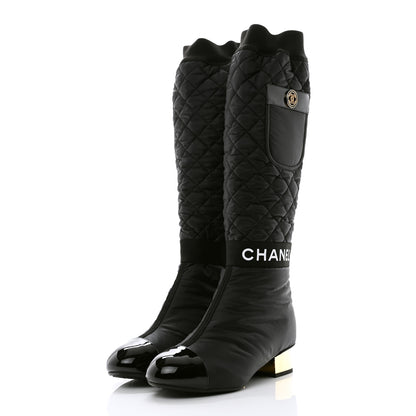 Chanel Mixed Fibers Lambskin Patent Calfskin High Boots 36 Black 3 of 10