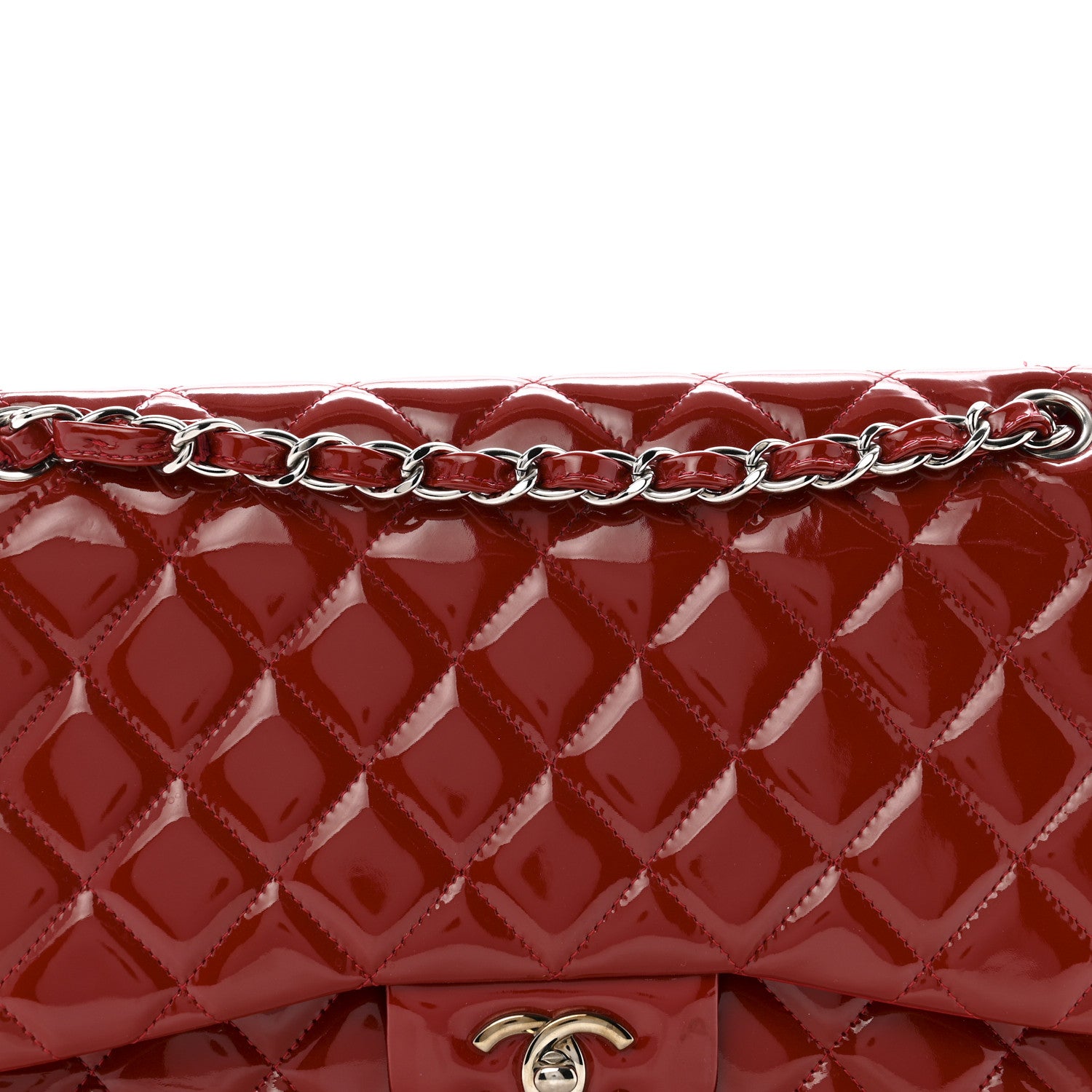Chanel Patent Quilted Jumbo Double Flap Dark Red 8 of 14