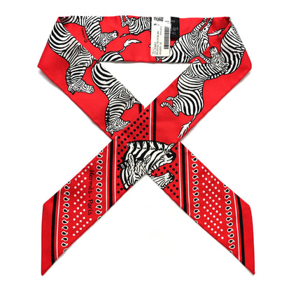 Hermes Silk Les Zebres Twilly Rouge Black White 1 of 4