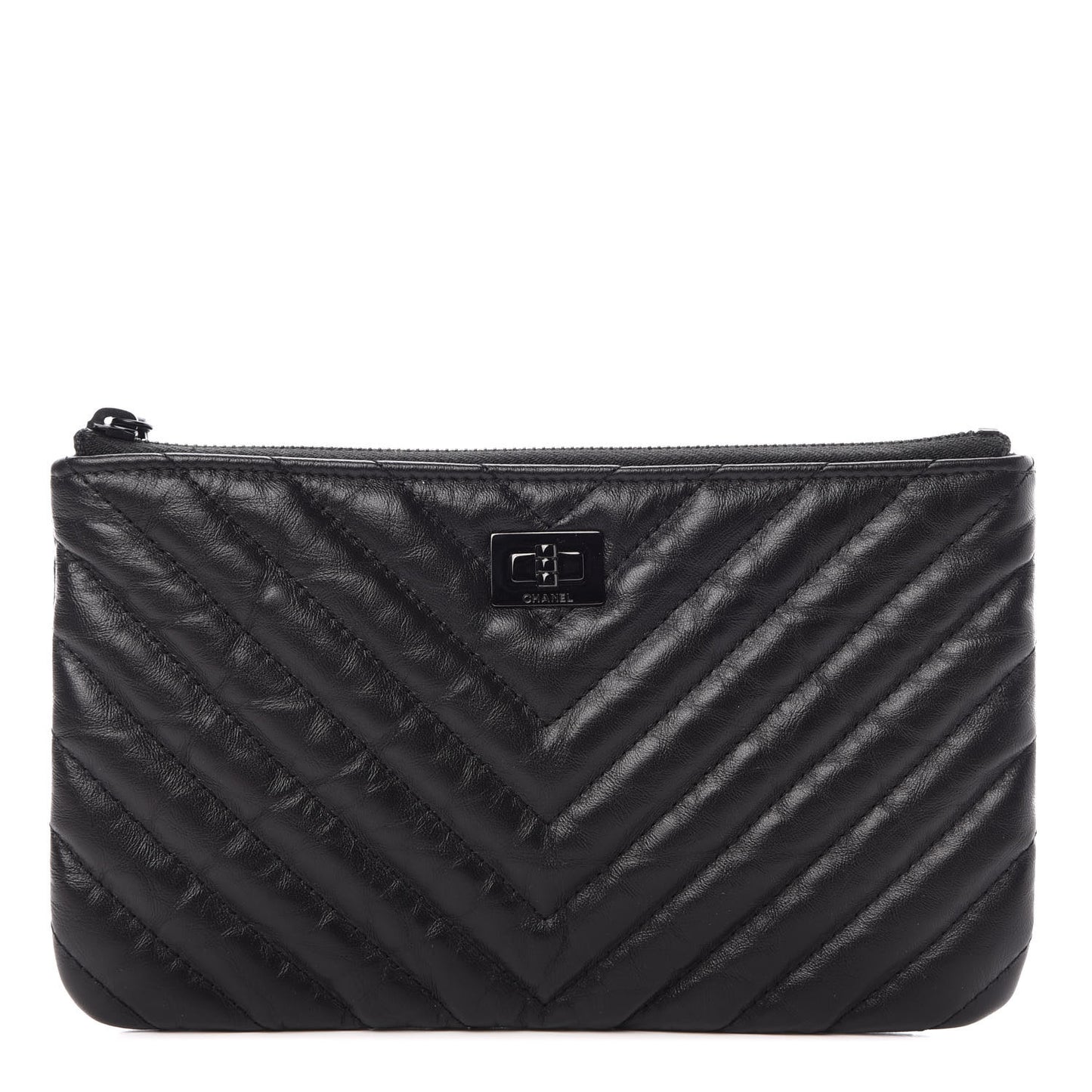 Aged Calfskin Chevron Quilted Medium Reissue Cosmetic Case So Black