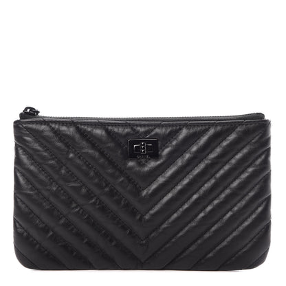Chanel Aged Calfskin Chevron Quilted Medium Reissue Cosmetic Case So Black 1 of 7