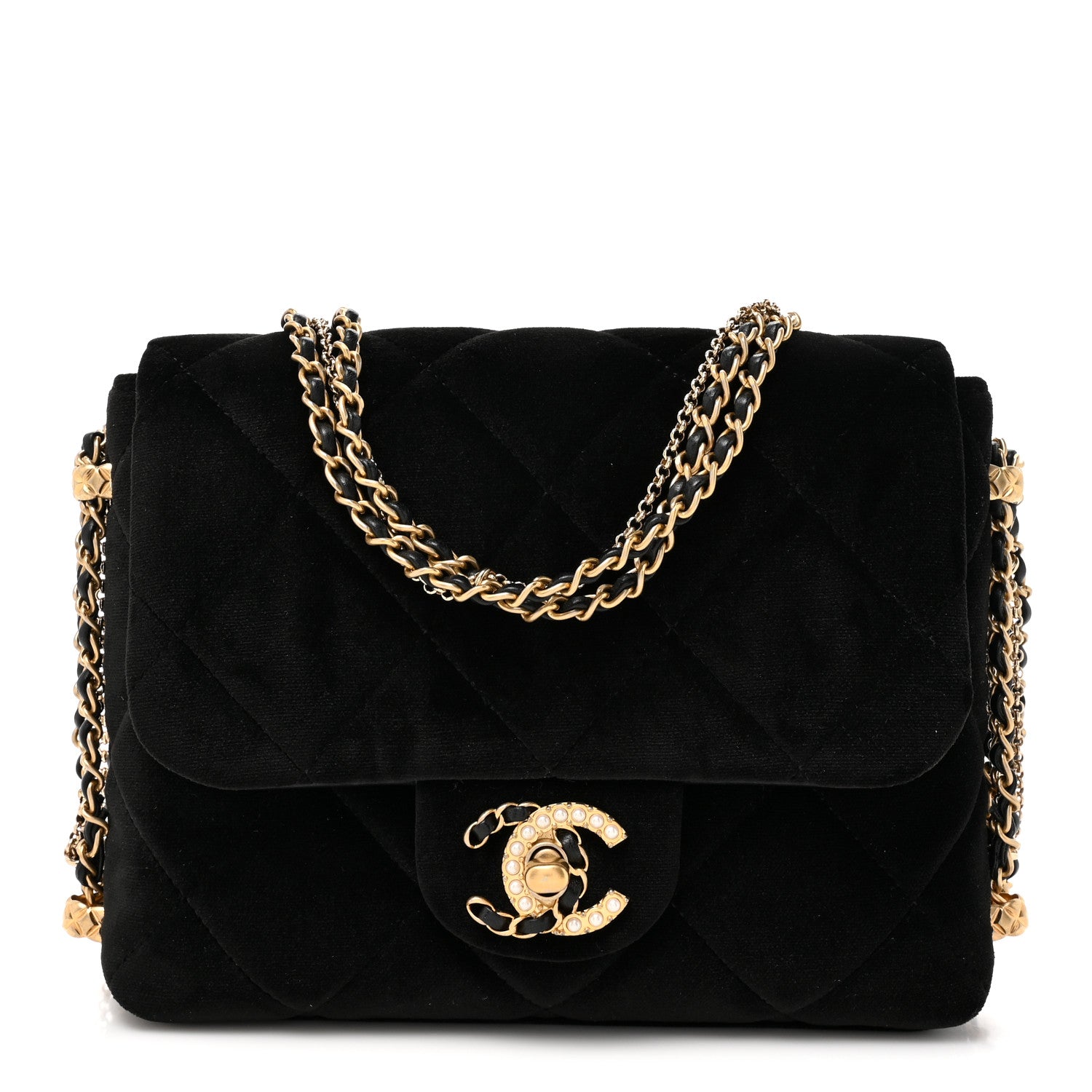 Chanel Velvet Quilted Crush On Chains Flap Bag Black 1 of 10