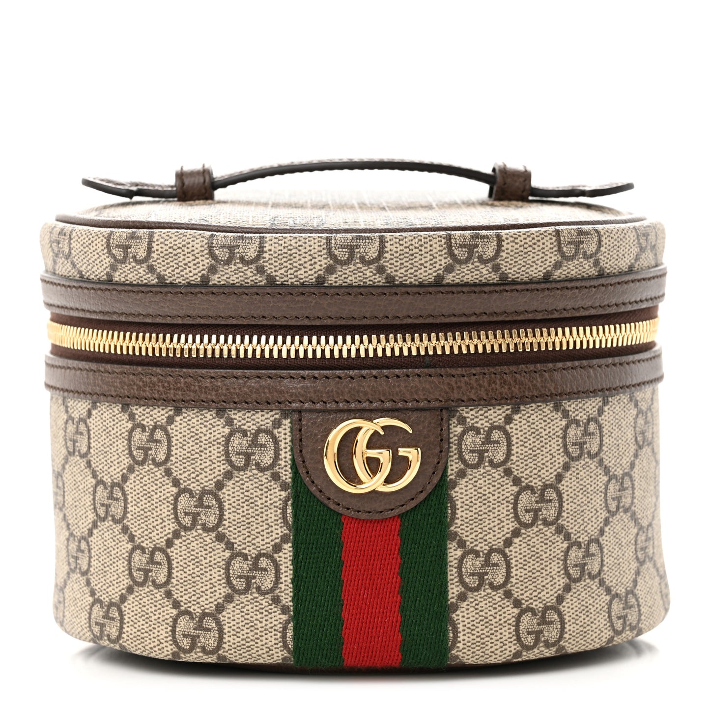 GG Supreme Monogram Textured Calfskin Web Ophidia Vanity Cosmetic Case Beige Ebony New Acero