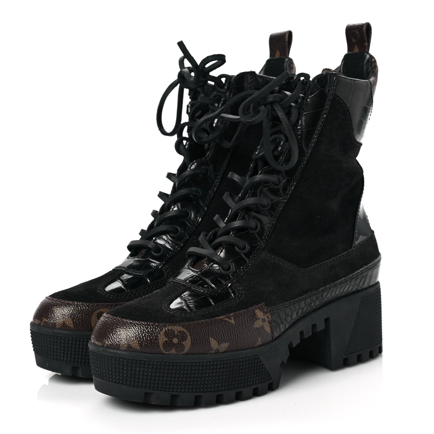 Suede Calfskin Monogram Laureate Platform Desert Boots 36 Black