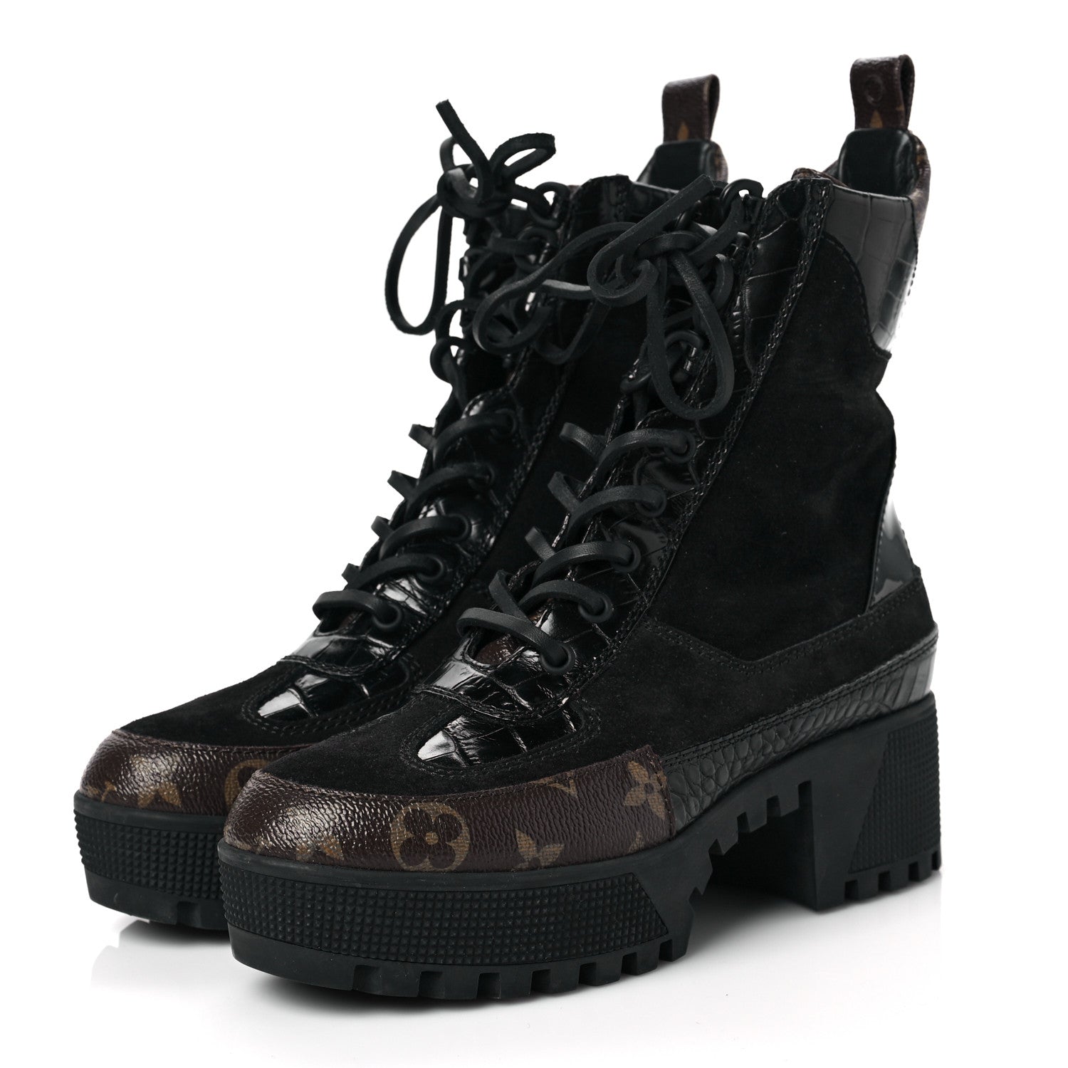Louis Vuitton Suede Calfskin Monogram Laureate Platform Desert Boots 36 Black 3 of 7