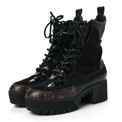 Louis Vuitton Suede Calfskin Monogram Laureate Platform Desert Boots 36 Black 3 of 7