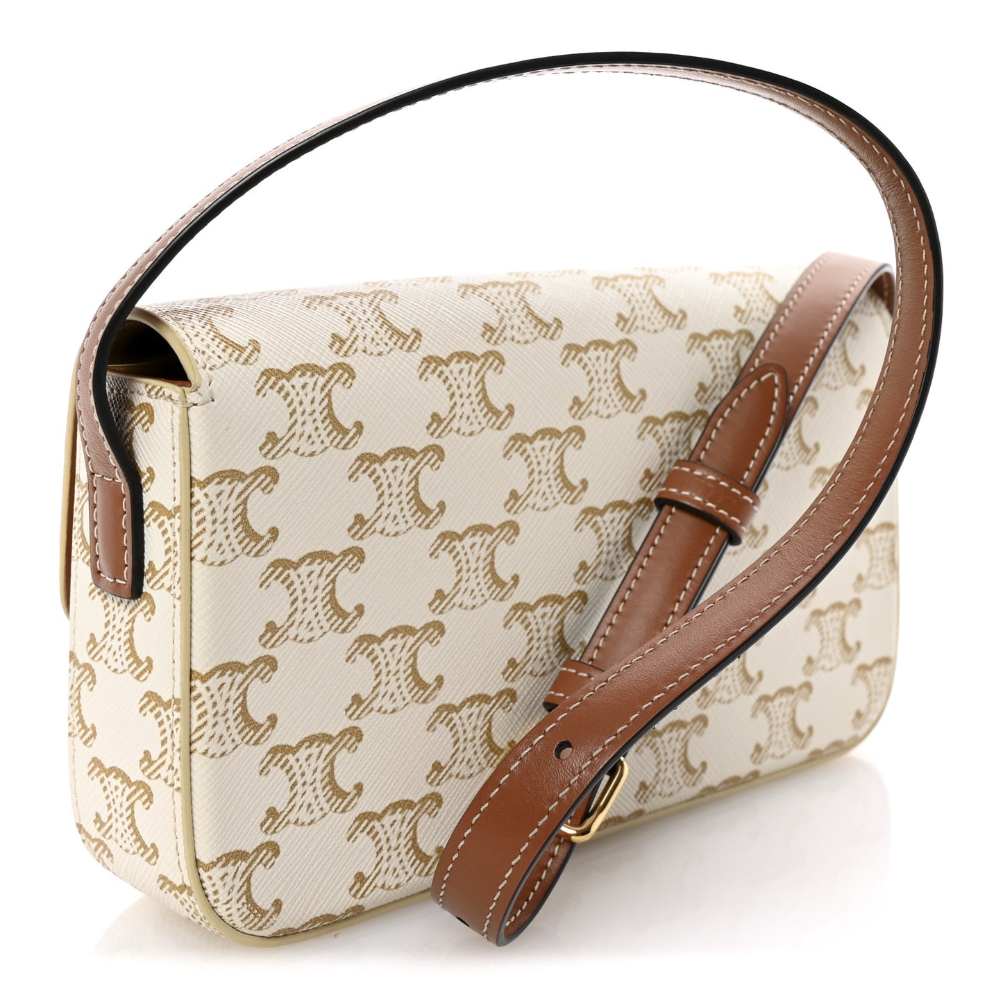 Canvas Calfskin Triomphe Shoulder Bag White