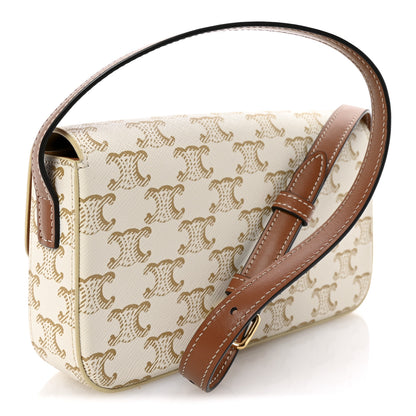 Celine Canvas Calfskin Triomphe Shoulder Bag White 3 of 10