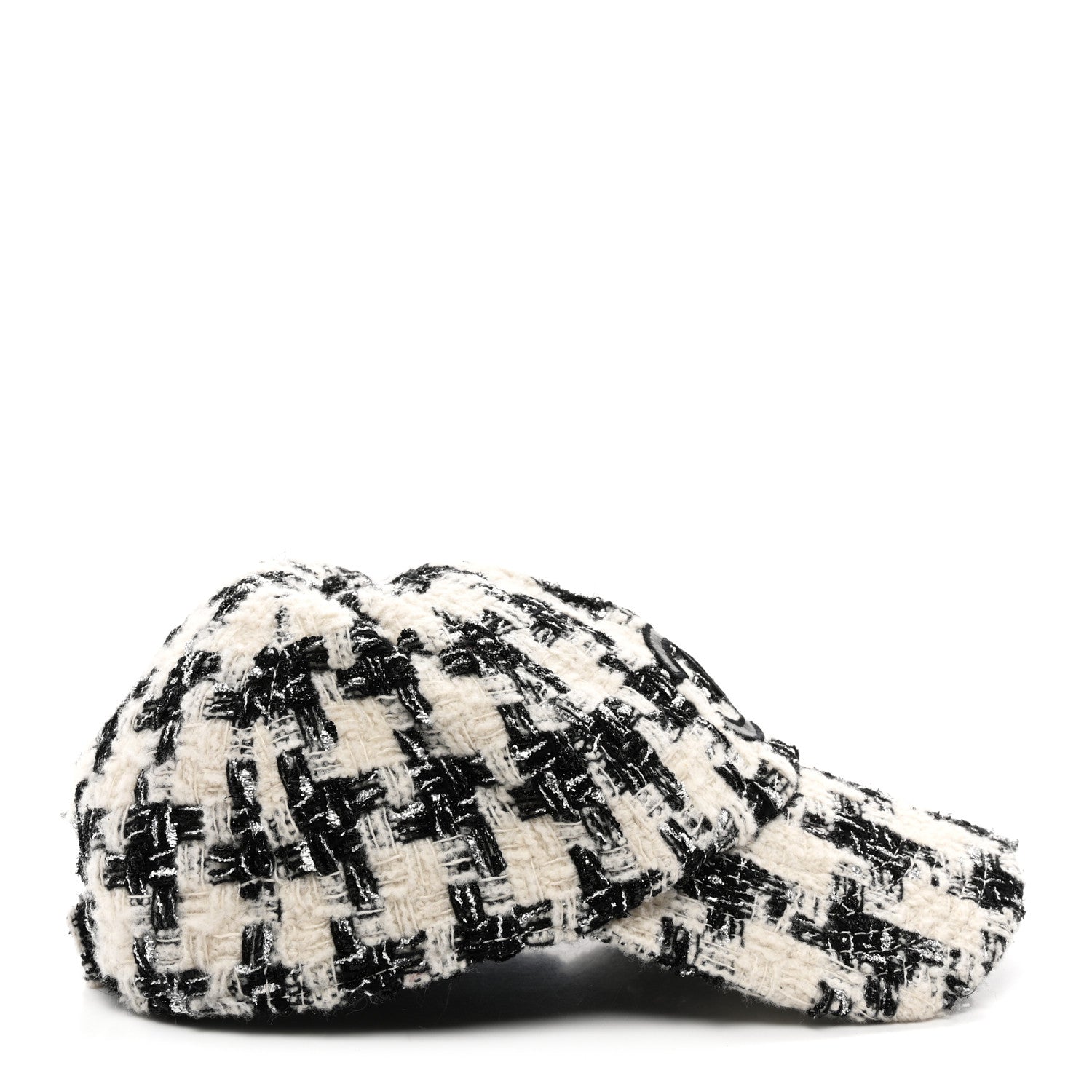 Chanel Metallic Tweed CC Cap Hat M White Black 5 of 9