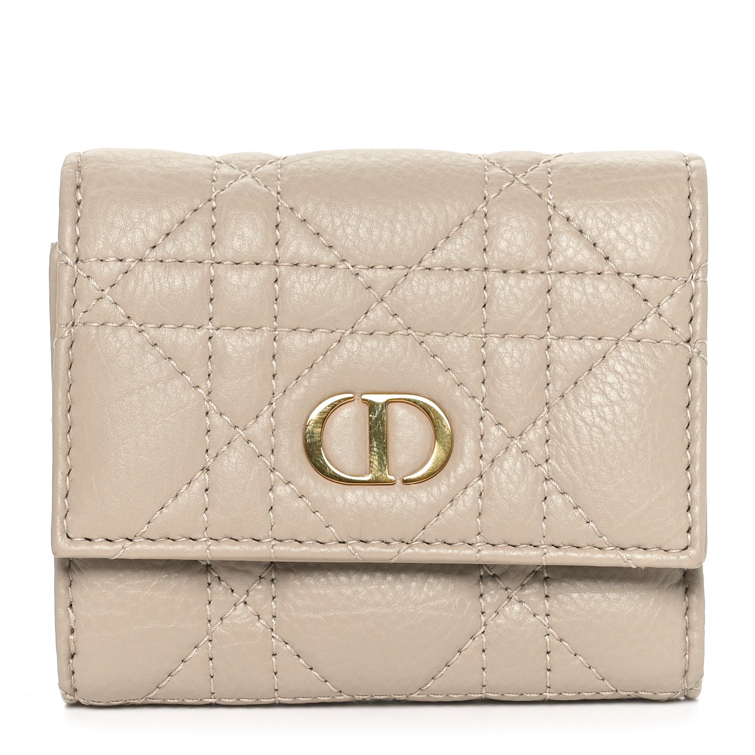 Christian Dior Supple Calfskin Cannage Caro Hibiscus Wallet Powder Beige 1 of 8