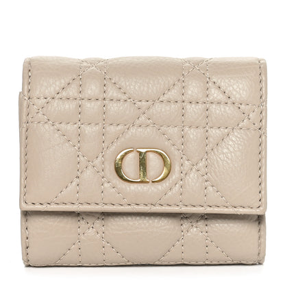 Christian Dior Supple Calfskin Cannage Caro Hibiscus Wallet Powder Beige 1 of 8