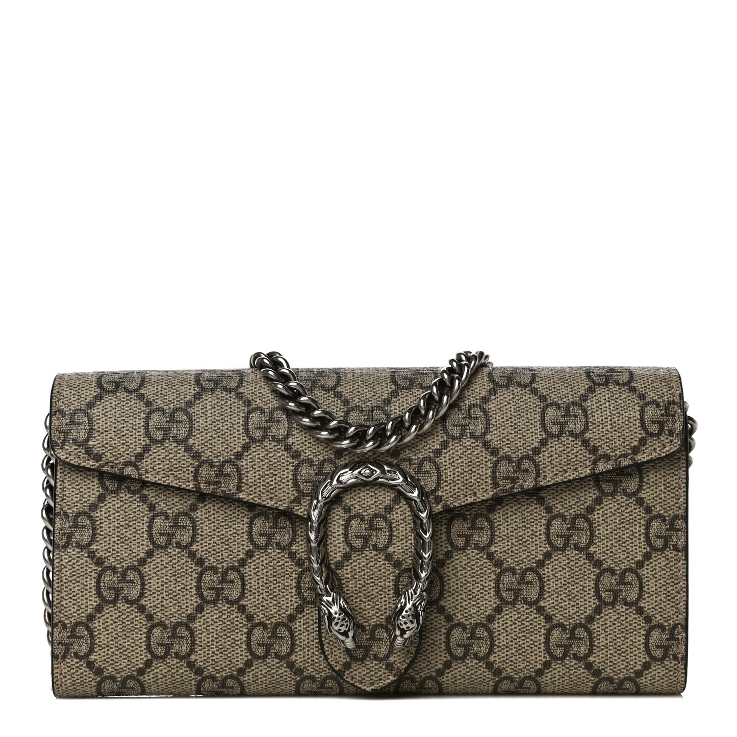 GG Supreme Monogram Dionysus Chain Clutch Wallet Beige Taupe