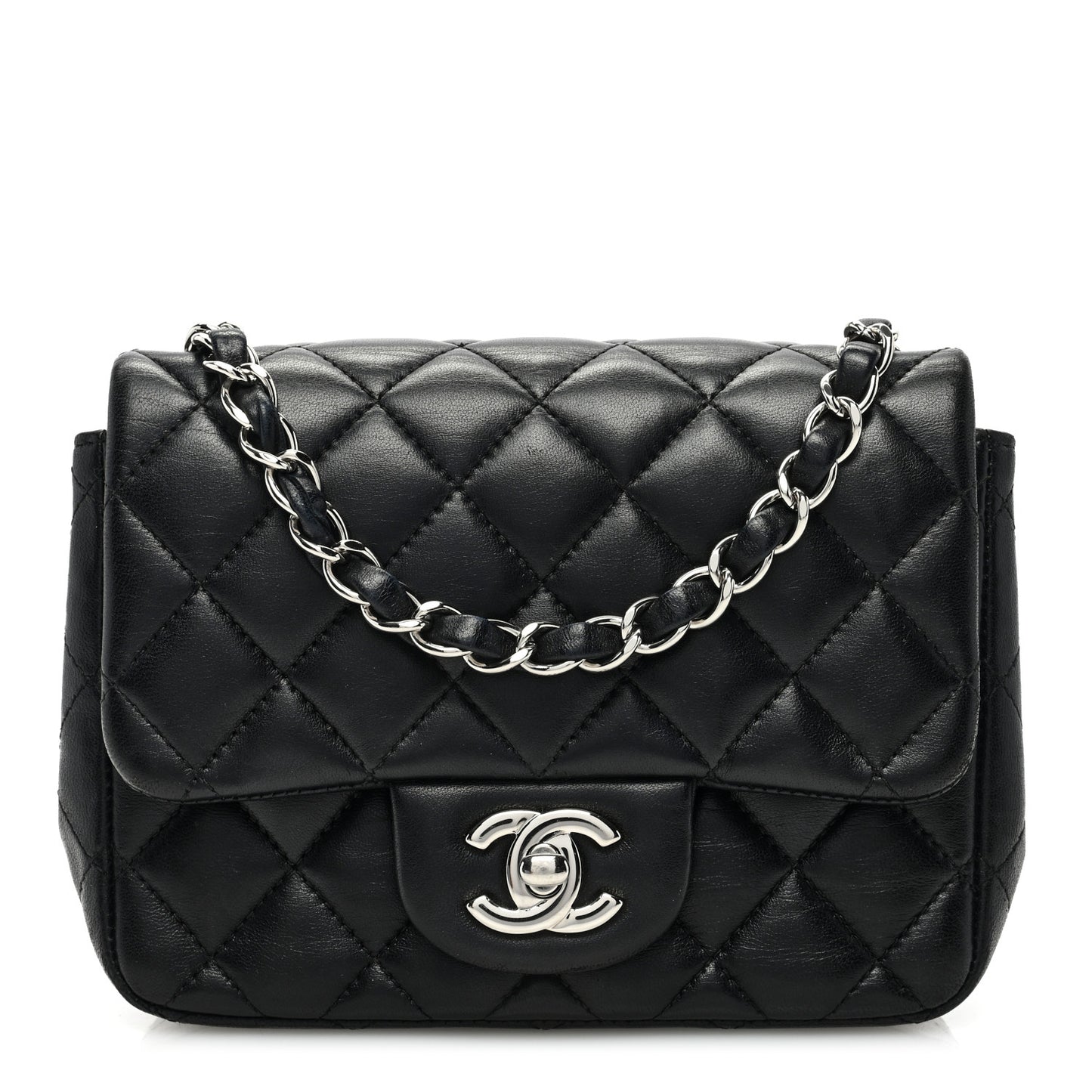 Lambskin Quilted Mini Square Flap Black