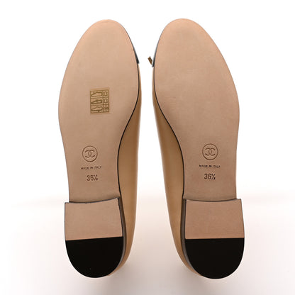 Chanel Lambskin Cap Toe CC Ballerina Flats 36.5 Beige Black 5 of 9