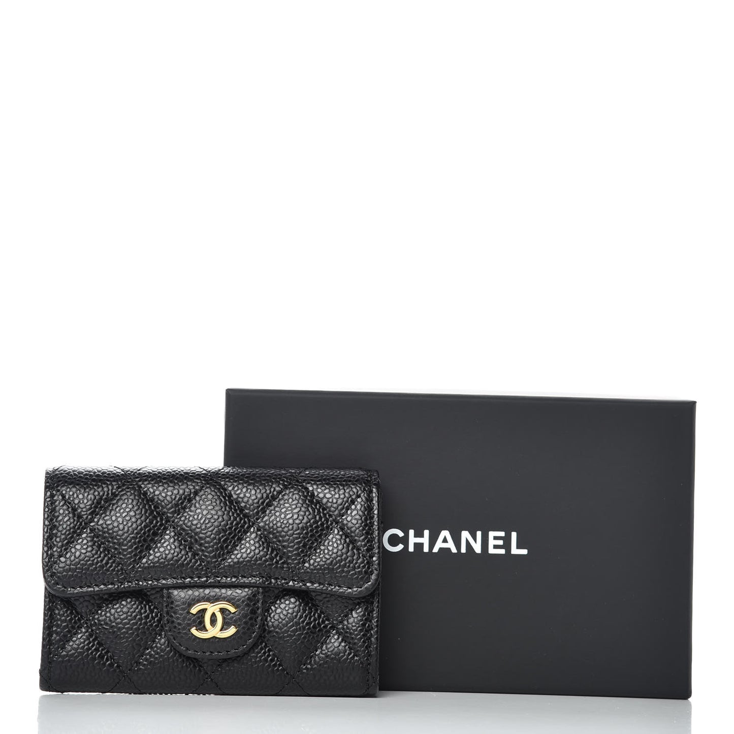 Caviar Quilted Flap Card Holder Black