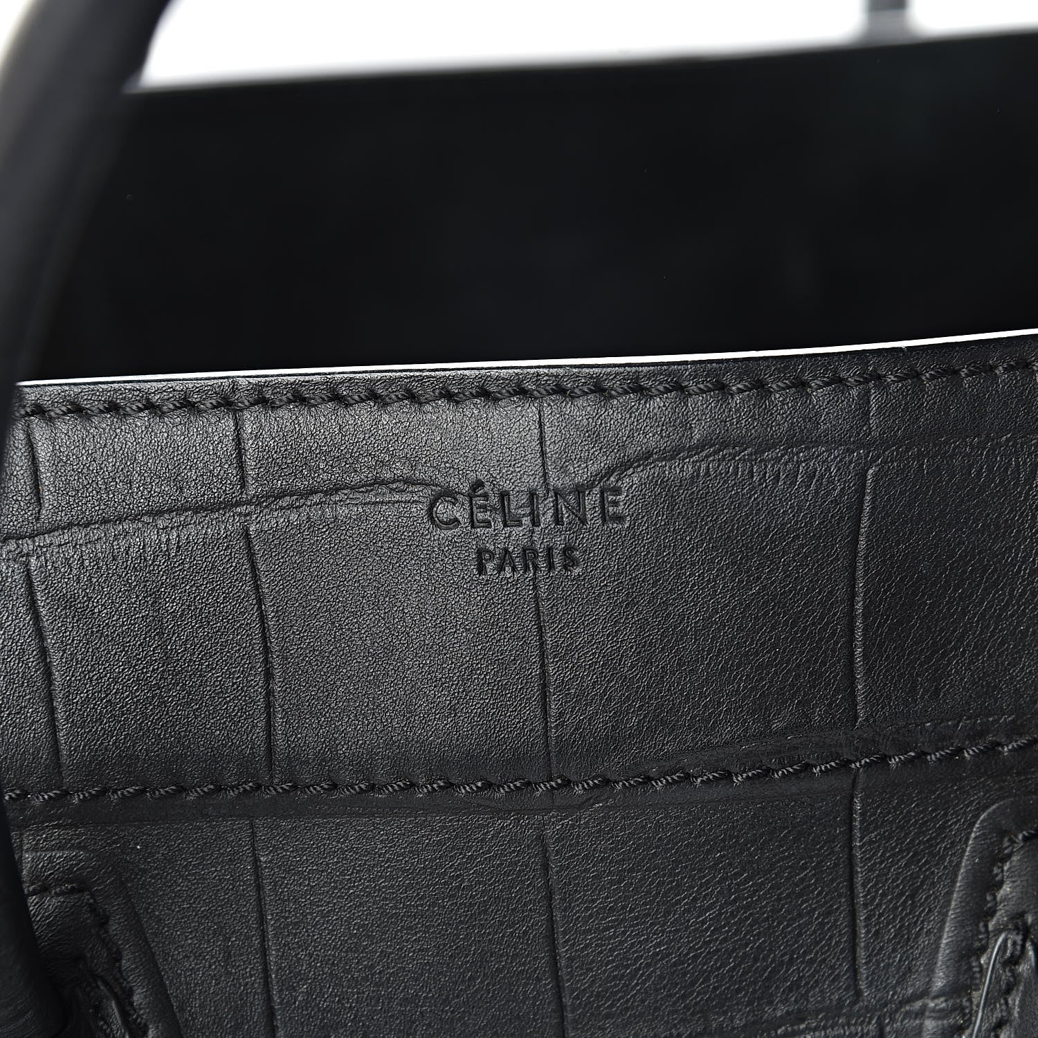 Celine Crocodile Embossed Calfskin Medium Phantom Luggage Black 6 of 15