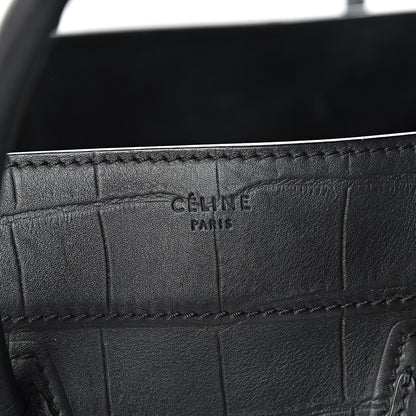Celine Crocodile Embossed Calfskin Medium Phantom Luggage Black 6 of 15