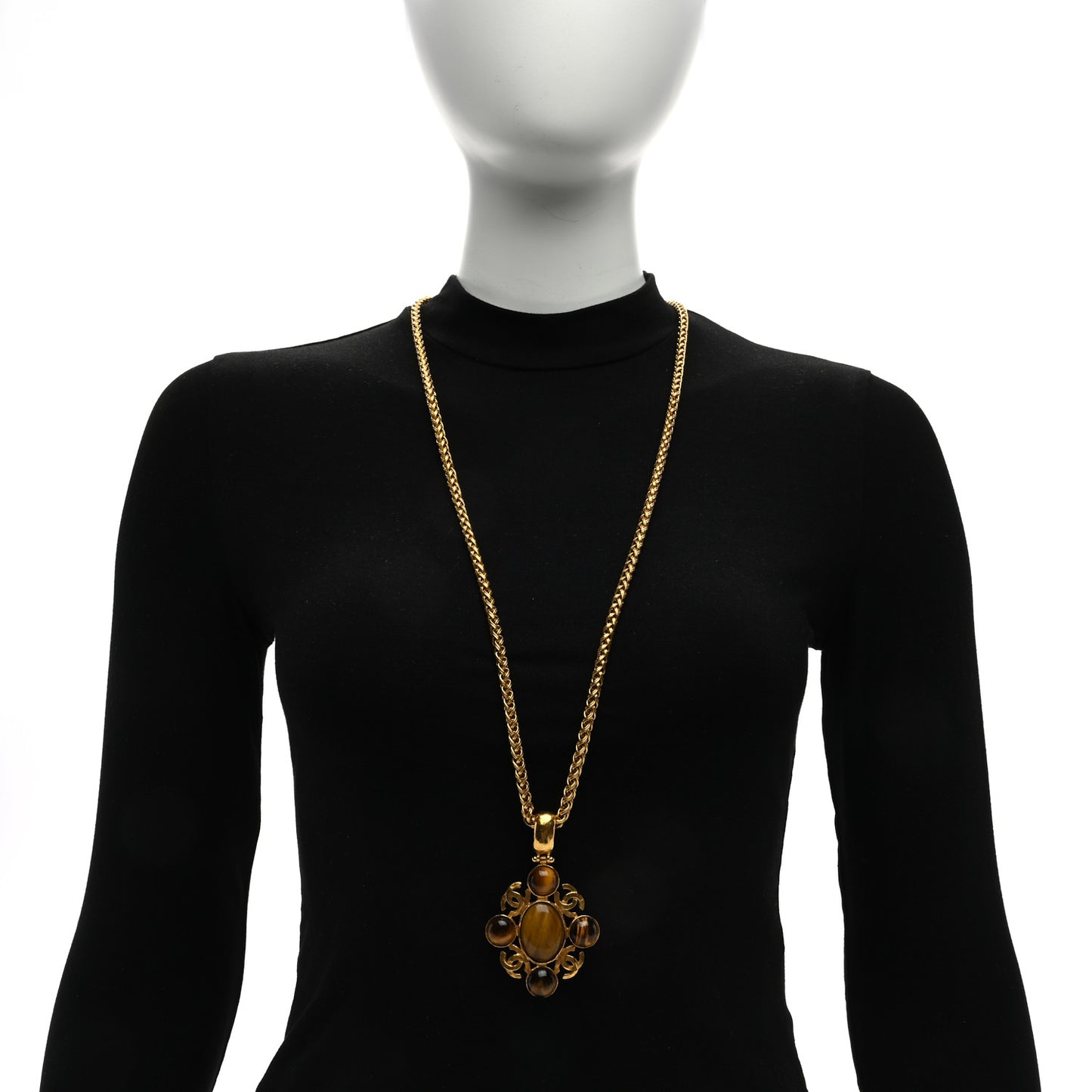 Gripoix Poured Glass CC Pendant Necklace Gold Brown