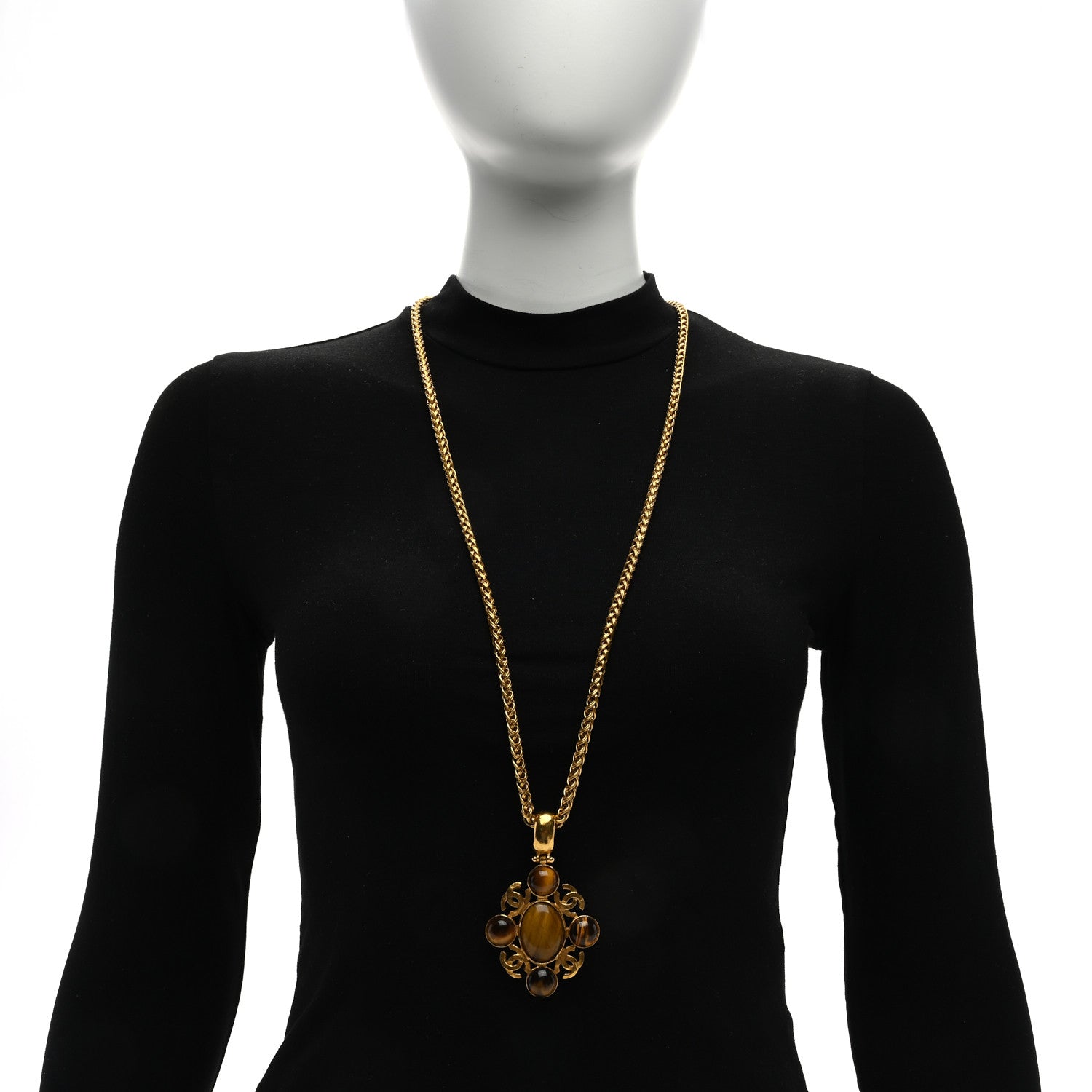 Chanel Gripoix Poured Glass CC Pendant Necklace Gold Brown 2 of 4