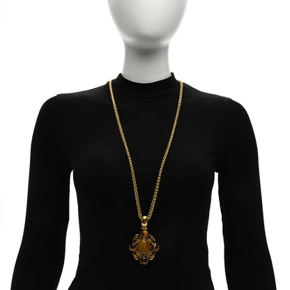 Chanel Gripoix Poured Glass CC Pendant Necklace Gold Brown 2 of 4