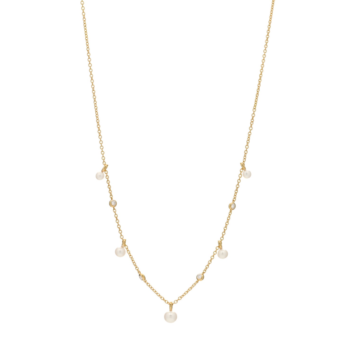 18K Yellow Gold Pearl Diamond Petite Perle Fringe Necklace