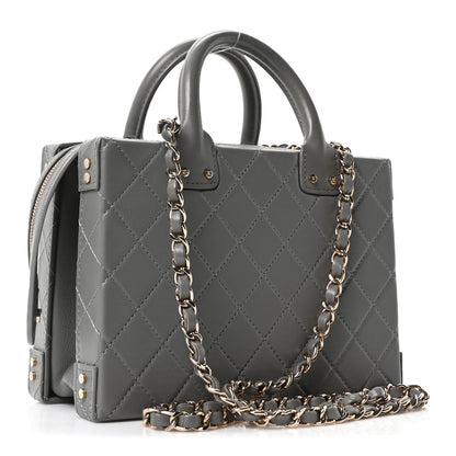 Chanel Calfskin Quilted Studded Square Vanity Case Grey 3 of 10