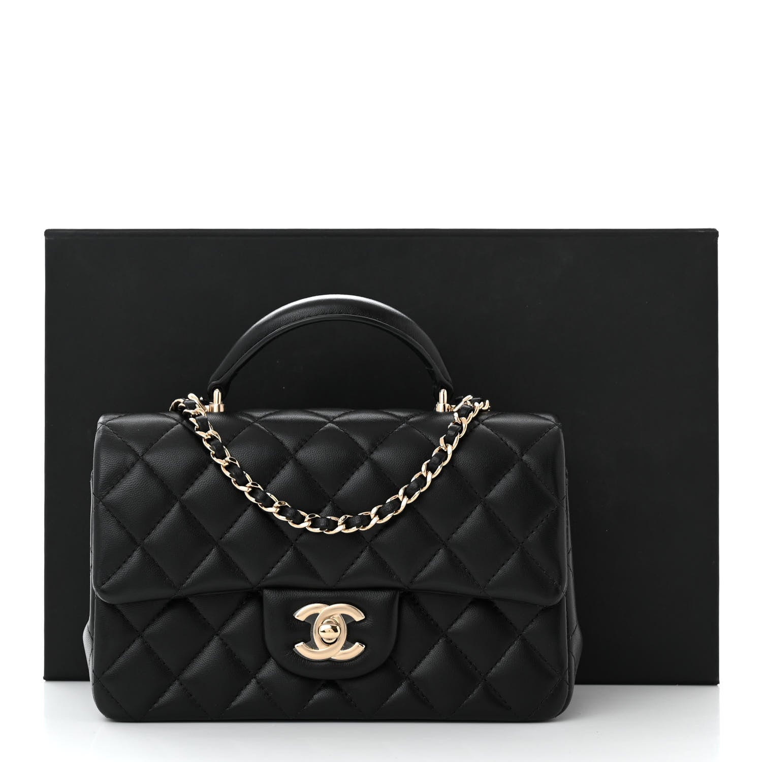 Chanel Lambskin Quilted Mini Top Handle Rectangular Flap Black 11 of 11